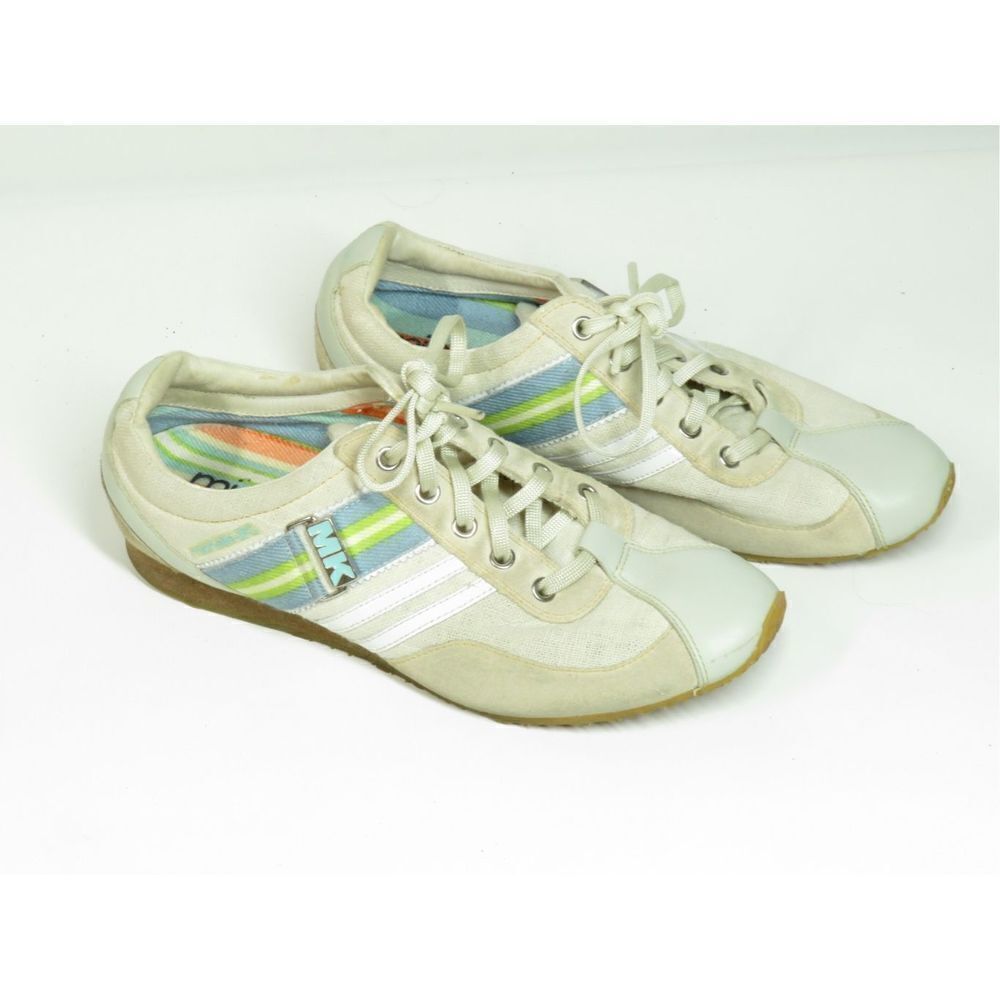 Michelle K Leather Blue Taupe & White Sneakers Women Size 7